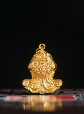 恋金 足金手工錾刻古法黄金 锦鲤吊牌吊坠 项链手链配饰配件