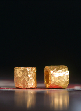 足金手工錾刻古法黄金锤纹金隔珠