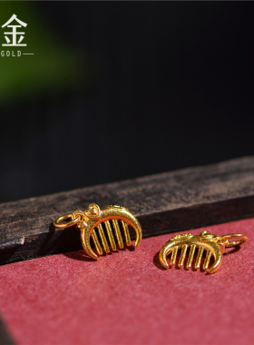 足金手古法黄金小梳子一梳百顺