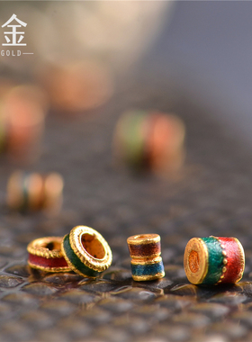 恋金 足金珐琅烧蓝多色桶珠宫廷古法黄金手链吊坠配饰