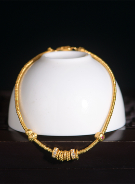 手工錾刻古法小金圈镶钻葫芦手链