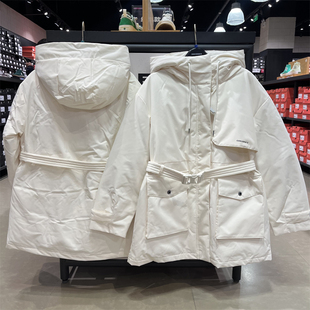 Converse匡威女款中长款纯白连帽保暖羽绒服10026923-A01