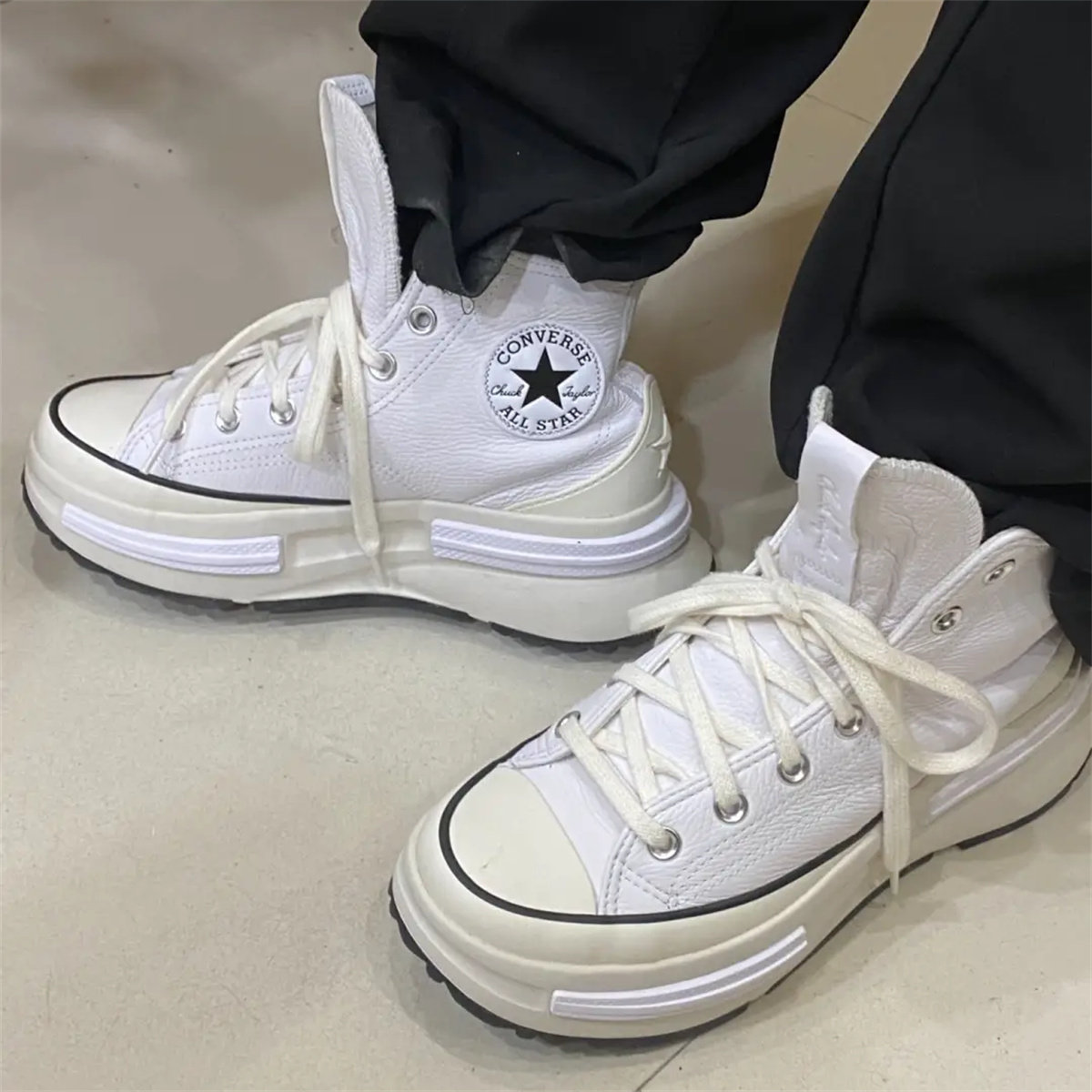converse runstar legacy匡威白色皮质夹心厚底增高休闲鞋A05111C图片