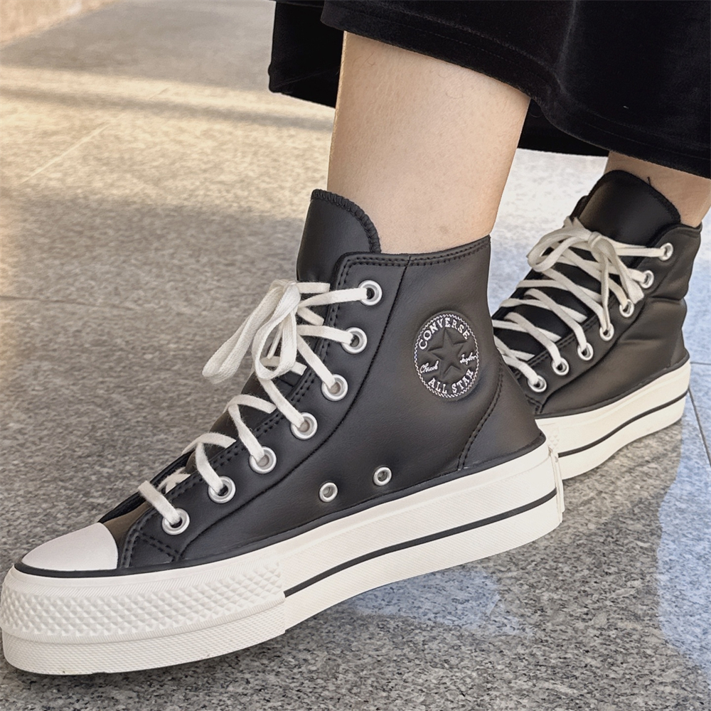 CONVERSE匡威ALLSTAR LIFT黑色皮质女码高帮厚底增高鞋A11160c