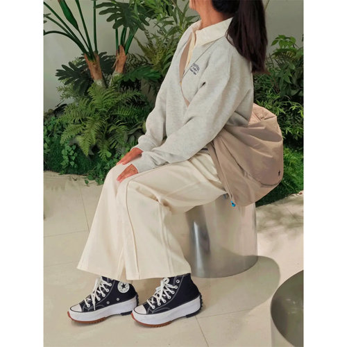 CONVERSE 匡威女款简约运动百搭白色抽绳阔腿休闲长裤 WCJ141-W2Y