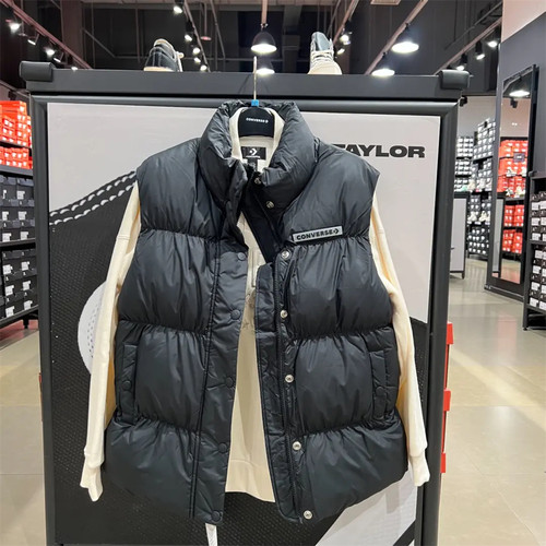 CONVERS正品匡威女子黑色保暖立领休闲马甲棉服背心 10025203-A01