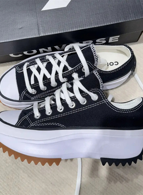 CONVERSE RUNSTAR 匡威经典黑色低帮流星厚底运动帆布鞋 168816C