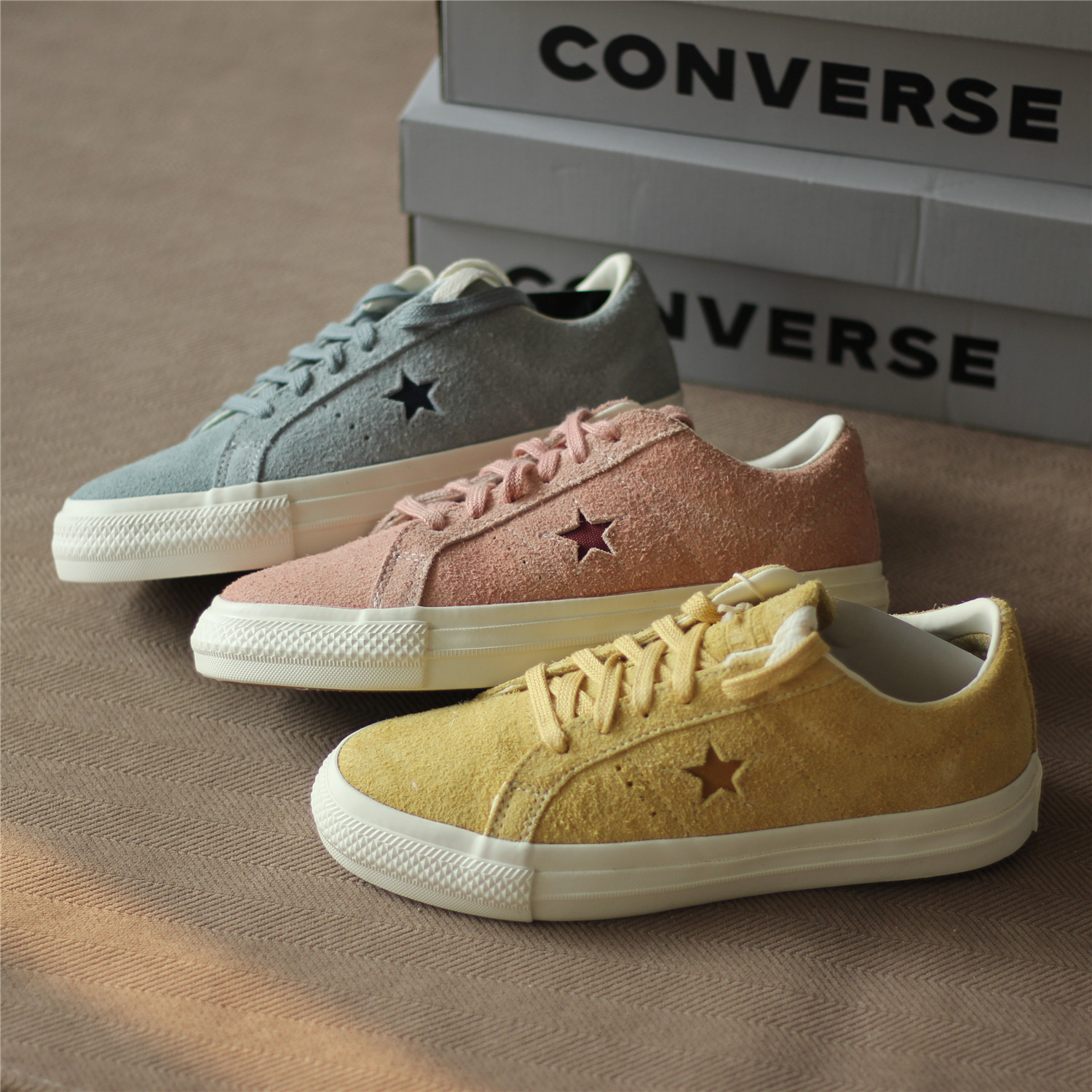 converse匡威one star pro粉黄蓝翻毛皮麂皮低帮滑板鞋a04156c
