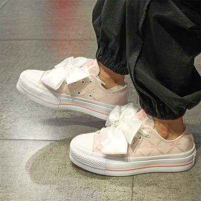 CONVERSE匡威allstar经典款粉色绸缎蝴蝶结lift厚底高帮A11617c