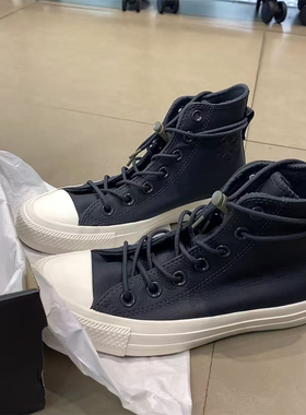 CONVERSE ALLSTAR匡威秋冬黑色牛皮革加绒高帮运动休闲鞋A11156C