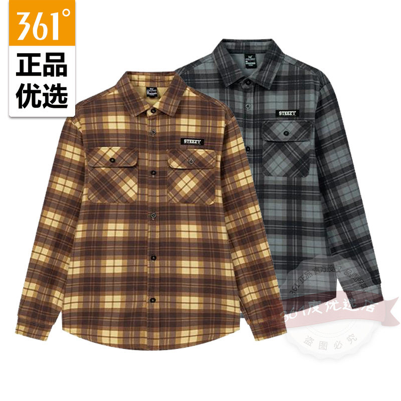 361度男式复古长袖衬衫时尚潮格子衫外套上衣秋季新品552549581