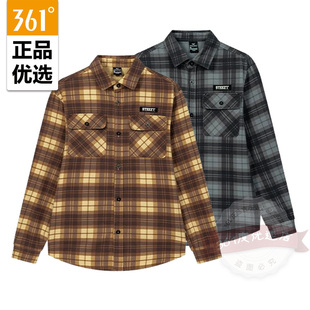 361度男式复古长袖衬衫时尚潮格子衫外套上衣秋季新品552549581