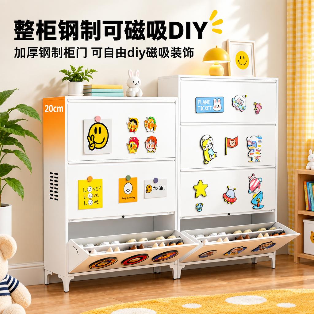 20cm双层DIY装饰可调节钢制超薄鞋柜家用门口入户玄关柜大容量
