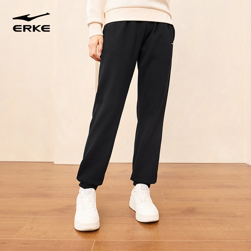 鸿星尔克运动裤女冬季新款女款加厚卫裤黑色长裤女士加绒裤子女裤