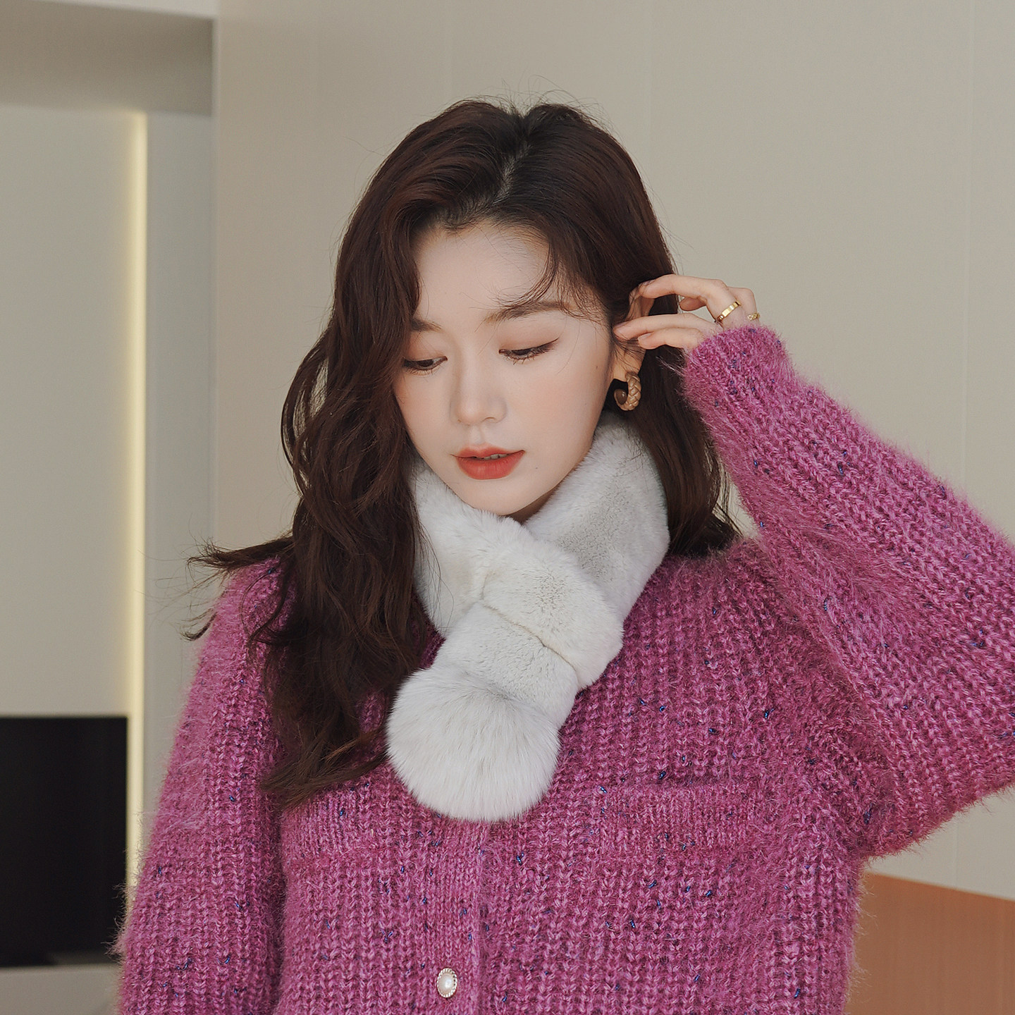 冰奴寒域 冬季保暖獭兔毛双面整皮配狐狸毛球皮草围巾女真毛围脖