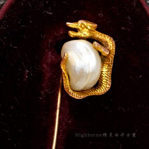 SOLD西洋古董首饰 维多利亚15K金天然巴洛克珍珠龙Victoria胸针