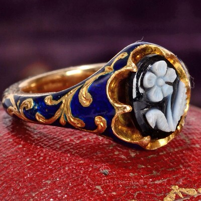 Victorian戒指蓝珐琅18K勿忘我