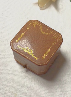 SOLD Antique西洋古董戒指盒真皮烫金蝴蝶结首饰盒收藏