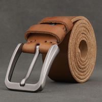 Top layer pure cowhide belt for young men, handcrafted leather belt for young men, simple and retro leather pin buckle belt, Korean version for young people thumbnail 6