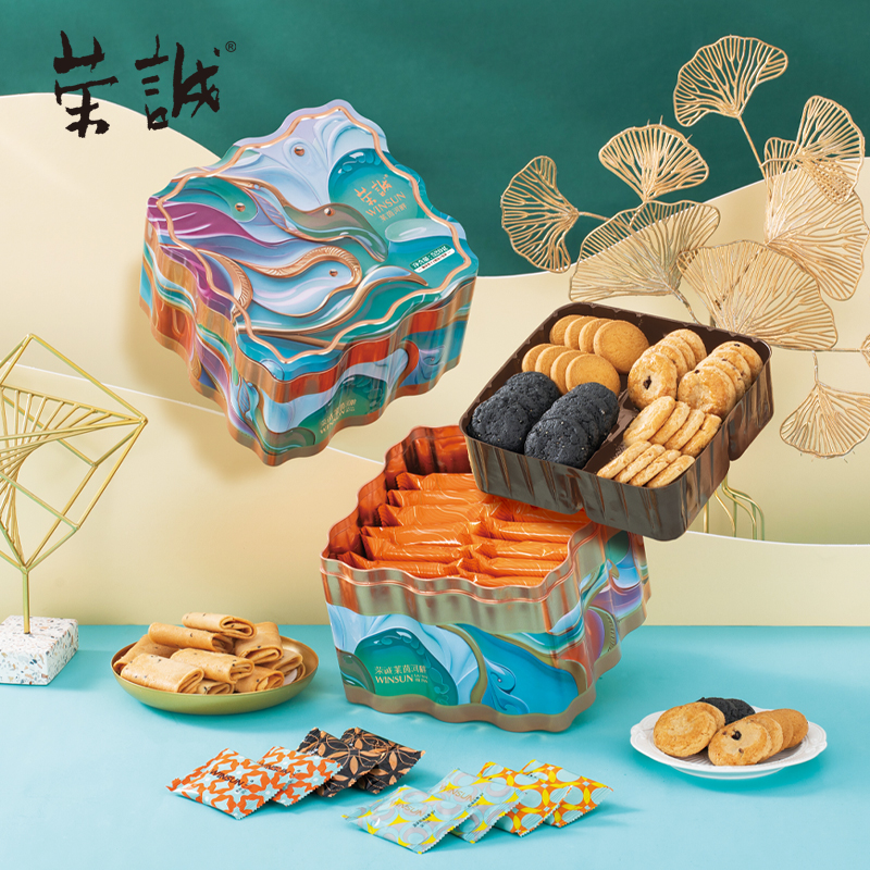 荣诚莱茵河畔520g年货蛋卷曲奇糕点组合礼盒送礼团购果仁酥蛋卷