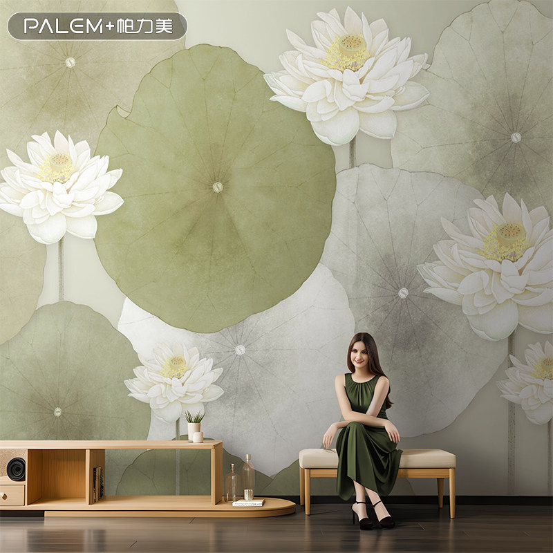 帕力美新款中式墙布电视背景墙壁纸餐厅壁画山水高档客厅水佩风裳