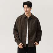 复古老钱风纯棉翻领衬衫 高级感叠穿外套衬衣 宽松大码 男士 2026新款