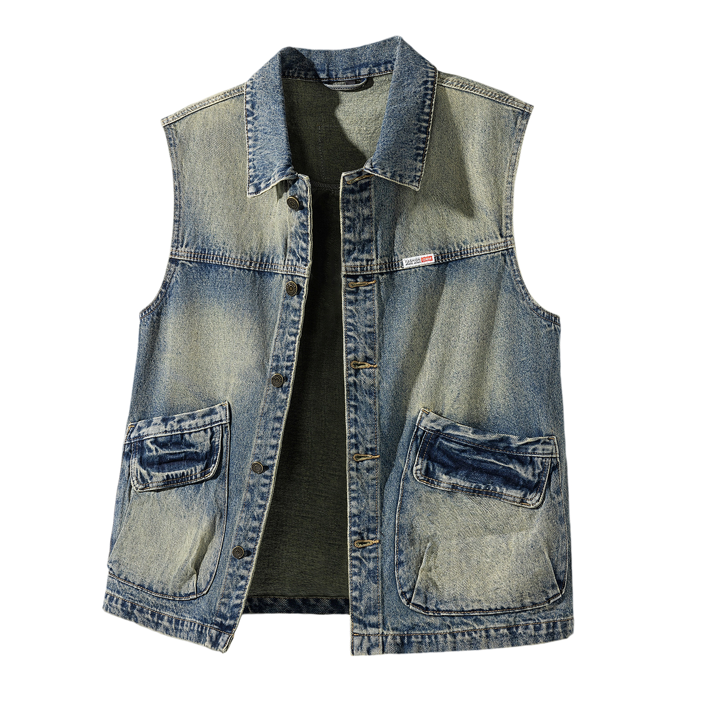 2025春秋新款美式复古怀旧牛仔马甲男士潮流宽松无袖夹克坎肩工装