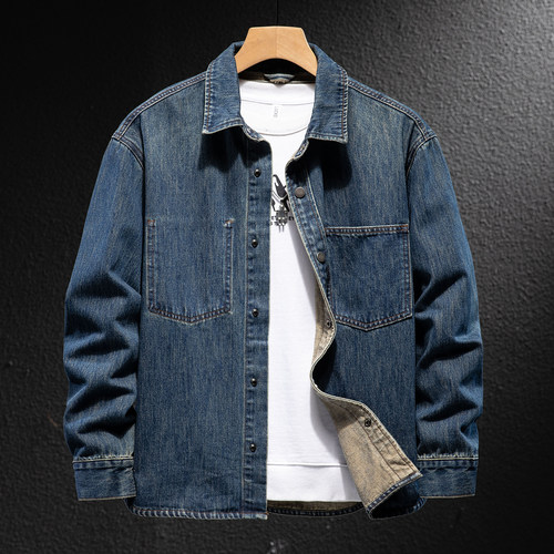 2025新款痞帅外套牛仔衬衫男宽松休闲长袖衬衣潮流牛仔蓝男装寸衣