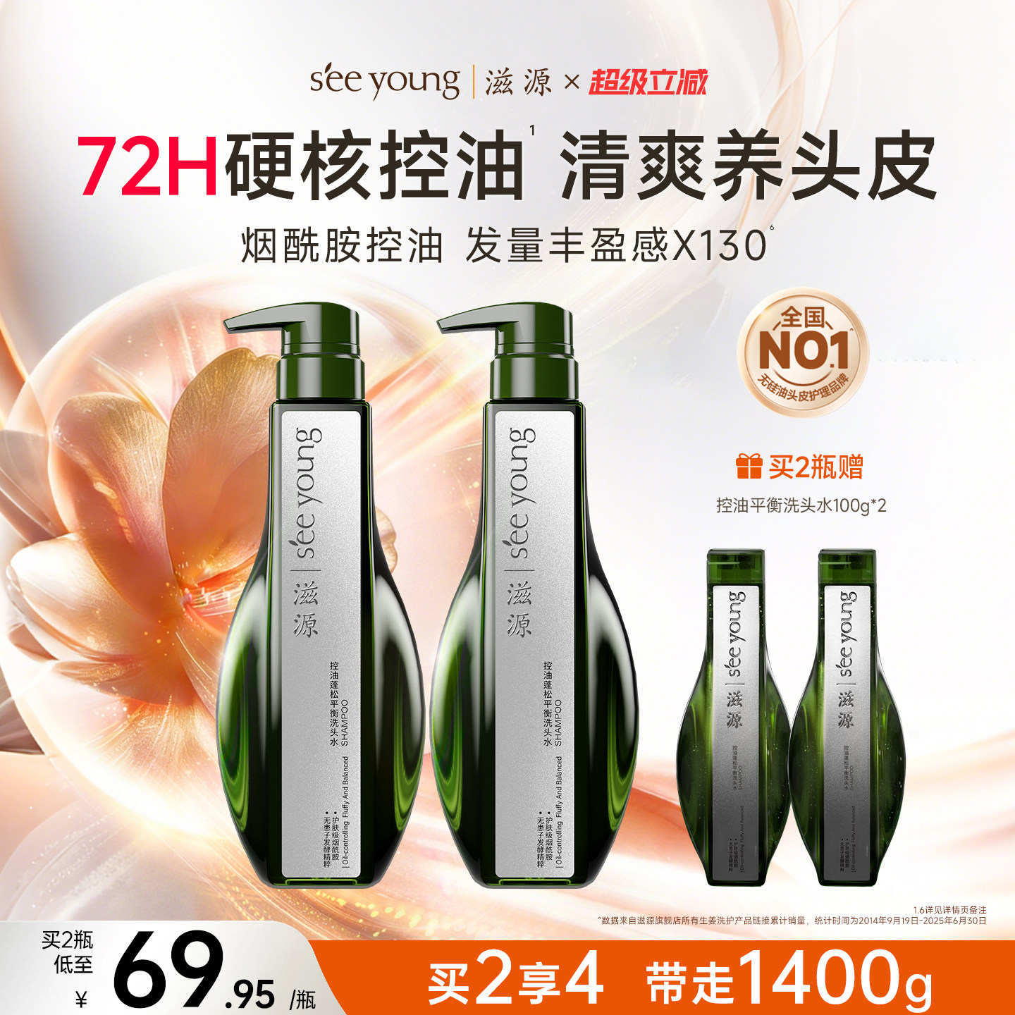 滋源控油绿极光洗发水蓬松轻盈去油修护发膜洗护套装官方正品