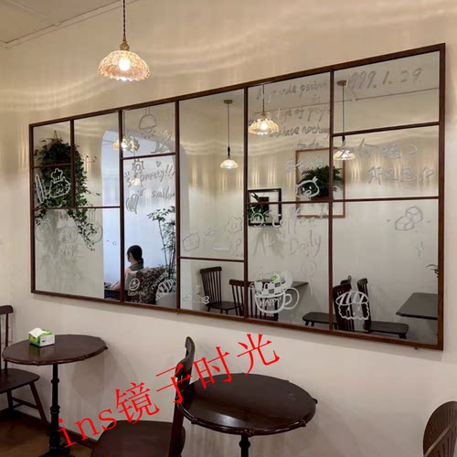 奶茶咖啡店墙面装饰镜中西餐厅横挂镜子简约创意网红打卡涂鸦镜子