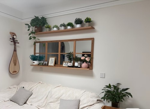 中古风家用客厅沙发背景墙装饰镜咖啡餐厅墙面装饰假窗实木格子镜