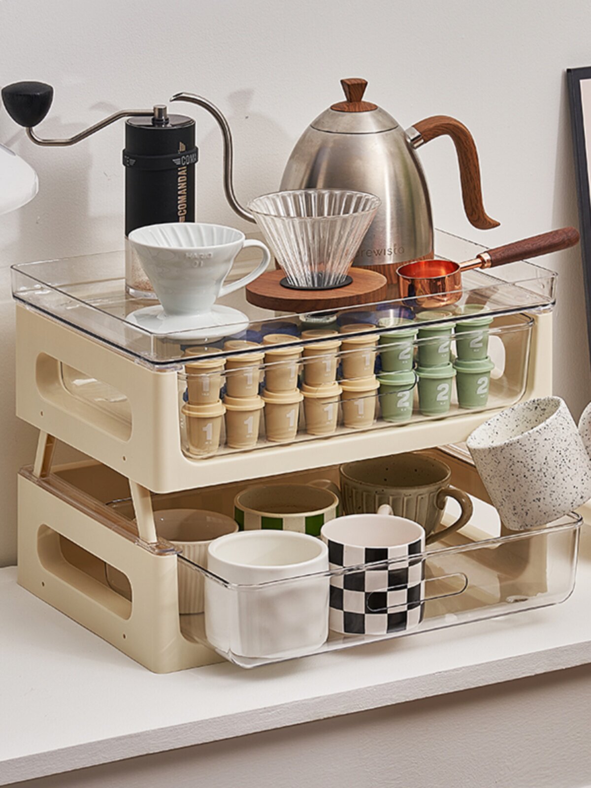 杯架防尘怀子收纳架咖啡杯水吧置物架咖啡架桌面水杯架茶包收纳盒