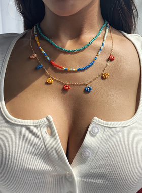 民族风米珠花朵街拍流行气质项链