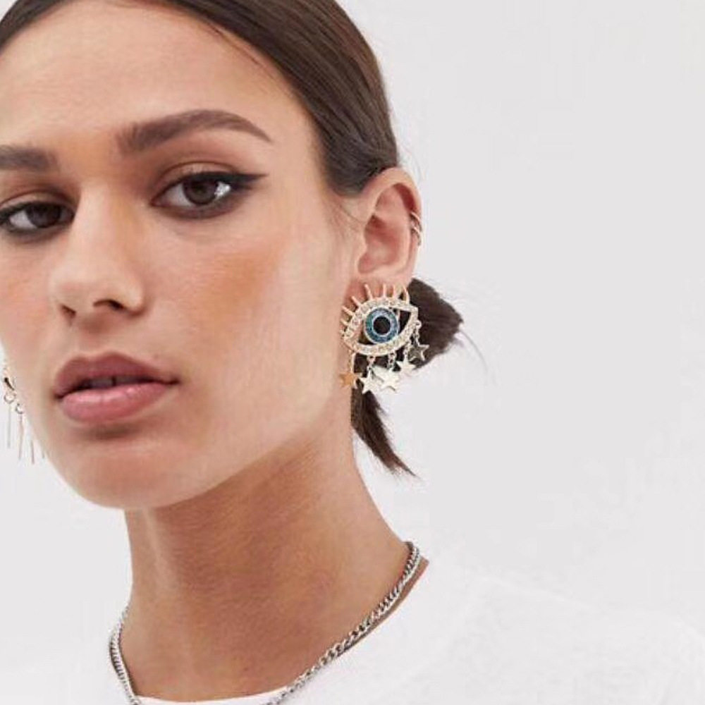 2020流行大牌原创设计恶魔之眼夸张满钻耳环 个性潮女街拍耳饰