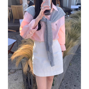 2025设计感韩系芝芝桃桃粉衬衫 披肩衬衣 女春夏纯棉宽松刺绣长袖