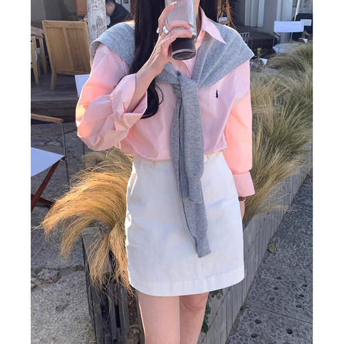 2025披肩刺绣粉色衬衫