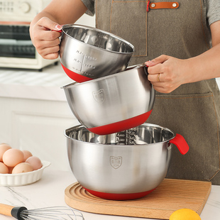 304不锈钢沙拉盆烘焙料理硅胶防滑打蛋盆和面洗菜带导流嘴多用盆