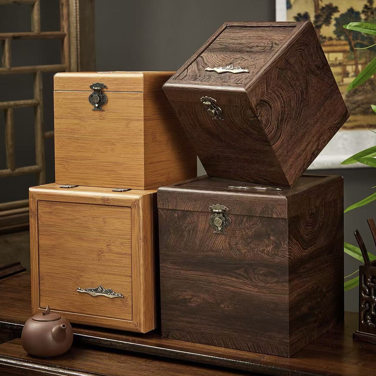 高档仿木竹艺普洱茶包装盒福鼎老白茶饼一提桶散茶古树红茶空礼盒