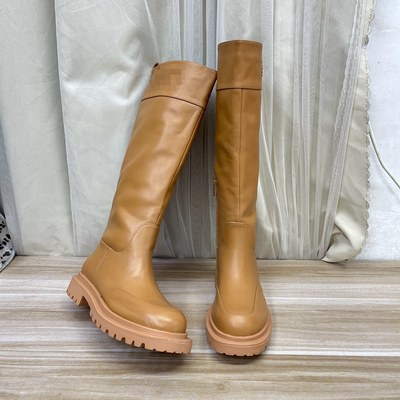 时尚圆头纯色厚底套筒时装长筒靴