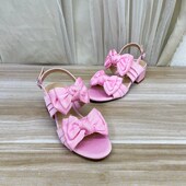 Lady 圆头蝴蝶结纯色粗跟甜美一字扣凉鞋 Shoes外贸原单童鞋 时尚