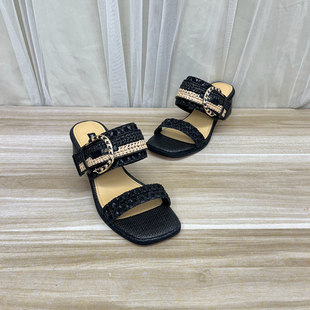 外贸原单方头编织粗跟皮带扣凉鞋时尚新款shoes露趾高跟拖鞋清仓