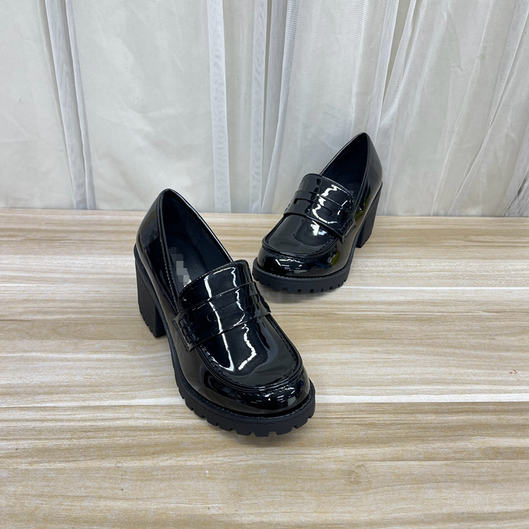 圆头粗跟高中发单鞋女鞋乐福鞋