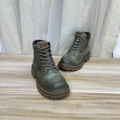 圆头系带粗跟厚底短靴户外登山靴