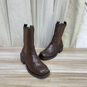 新款 Lady Shoes外贸原单粗跟烟筒靴简约时尚 休闲百搭一脚蹬短靴