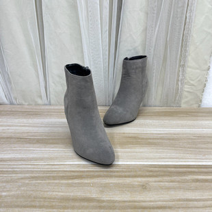外贸原单女靴新款时尚shoes工厂优惠圆头纯色侧拉链细高跟短靴