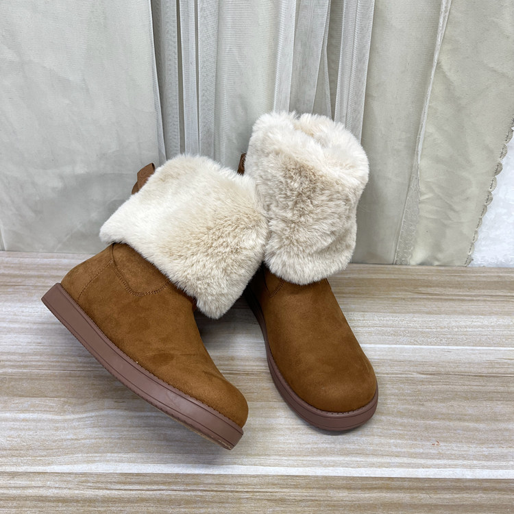 时尚圆头纯色百搭平底雪地靴短靴