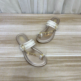 外贸原单女鞋新款时尚圆头平底链条带钻日常百搭夹趾拖鞋时装凉鞋