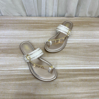 圆头平底链条带钻夹趾拖鞋凉鞋