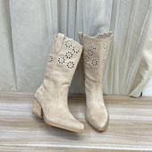 Lady 中筒靴 尖头纯色粗跟镂空复古时装 Shoes外贸原单女靴新款 时尚