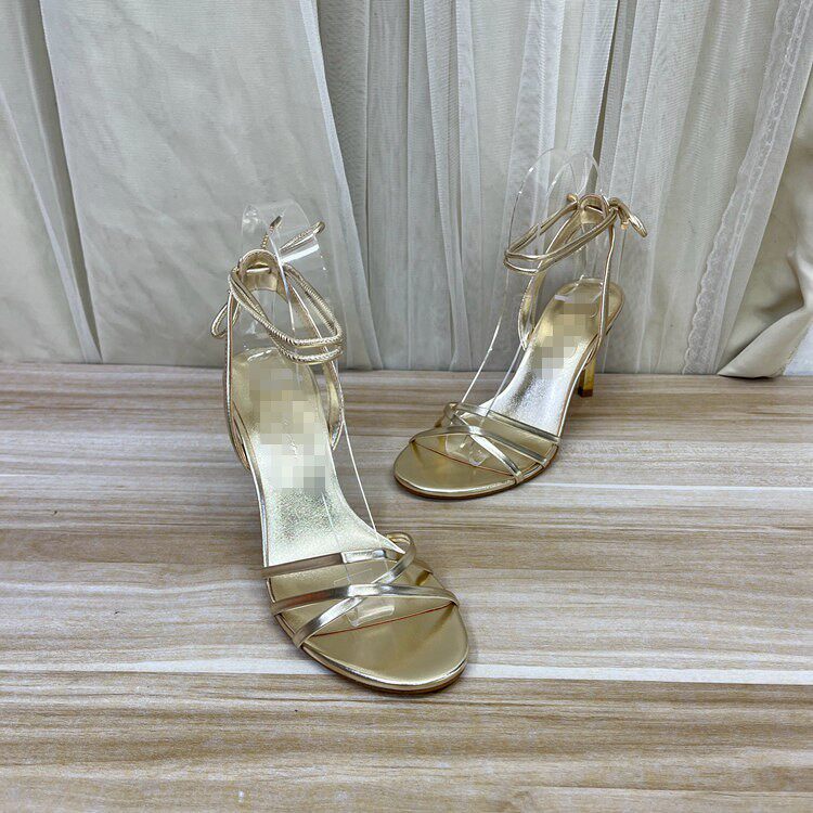 Lady Shoes外贸原单女鞋新款时尚圆头纯色细高跟脚踝绑带时装凉鞋
